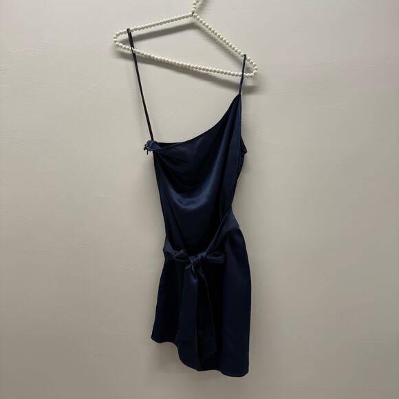 Marissa Webb One Shoulder Tie Mini Dress in Navy Blue 💛 - Picture 12 of 14